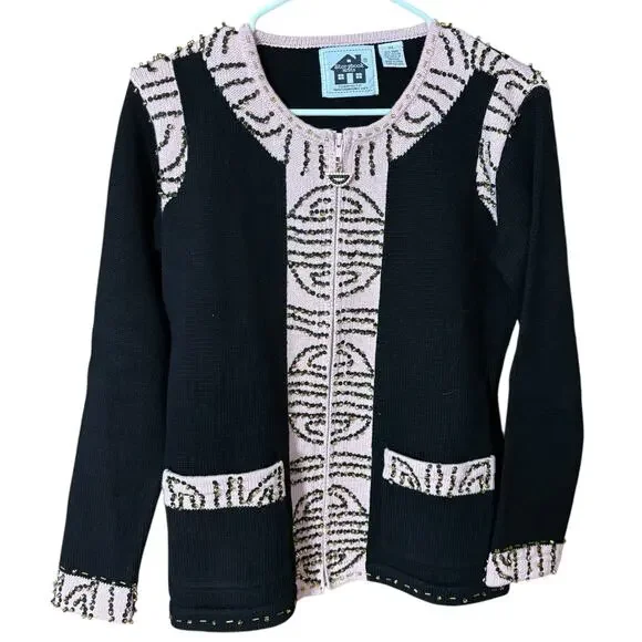 Storybook Knits Vintage Beaded Art Cardigan Jacket XS Cottagecore Boho Artwear - Picture 4 of 15
